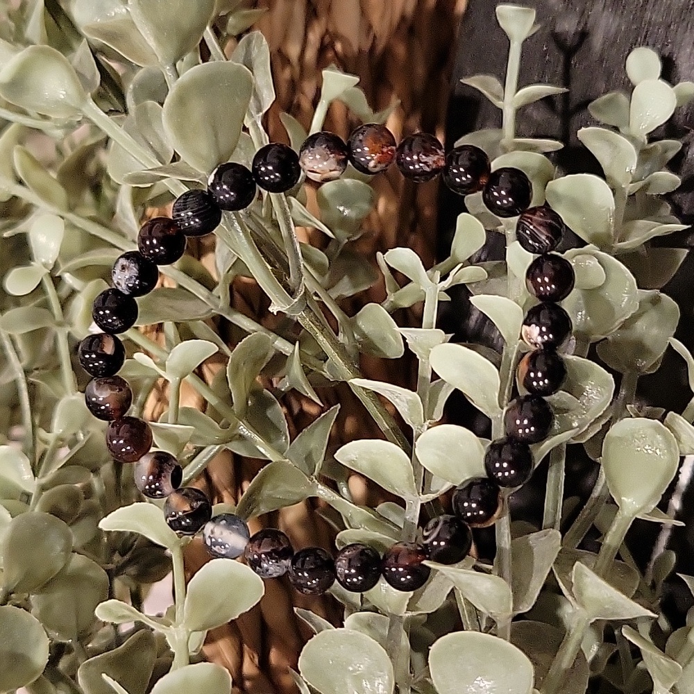 Black / Brown Agate Crystal Beaded Bracelet - 5mm Genuine Beads - Handmade